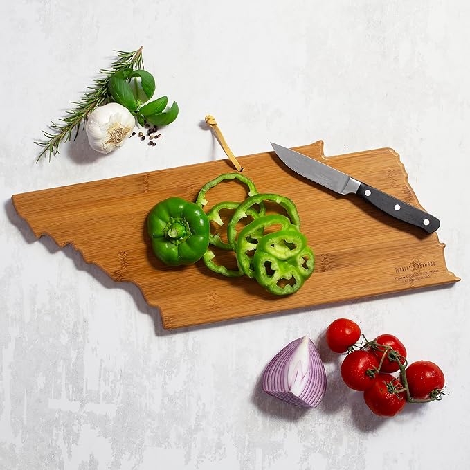 Totally Bamboo Tennessee State Shaped Cutting Board and Charcuterie Serving Platter with Artwork by Summer Stokes, Includes Hang Tie for Wall Display