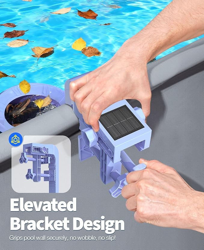 Newly Above Ground Pool Skimmer with Solar Digital Thermometer, Wall Mount Surface Skimmer with Adjustable Height Bracket, Auto Skimming for Pool Surface Floating Leaves & Debris-Lavender