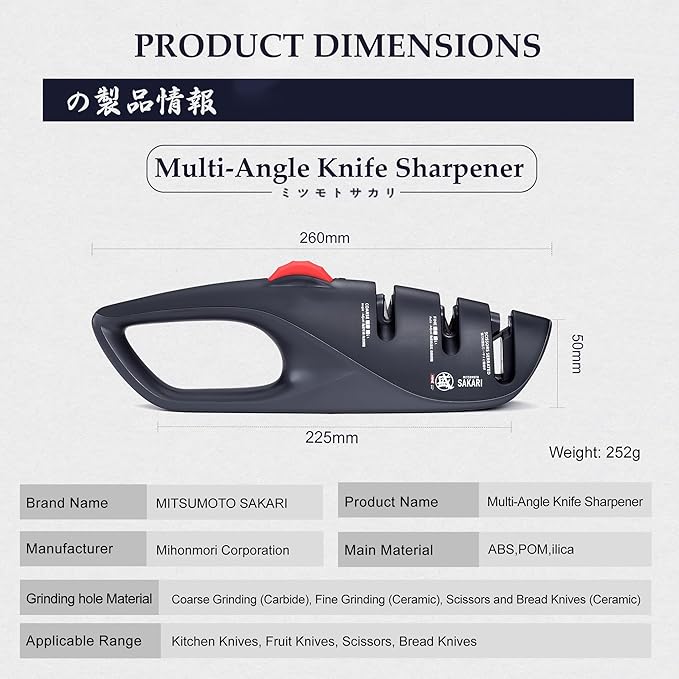 MITSUMOTO SAKARI Japanese Adjustable 5-Angle Knife Sharpener, 3-Stage Kitchen Knife Sharpeners For Kitchen Scissors And Knives, Professional Sharpening Tool With Angle-Lock Technology