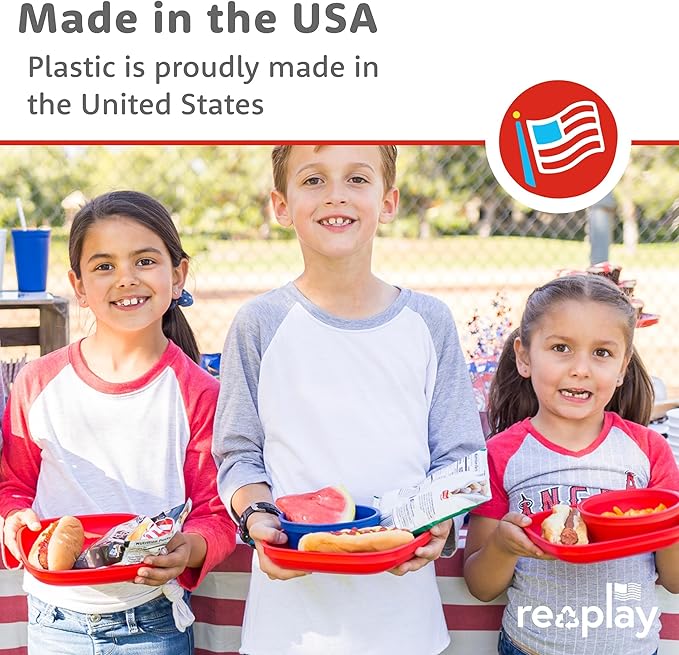 Re-Play Toddler Plates - 22 Oz. Deep-Walled Flat Kids Plates with 1 Lid - Dishwasher & Microwave Safe - Made in USA - Set of 3-7.37" x 7.37" x 1.25" - Princess