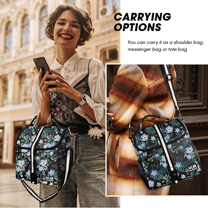VLM Lunch Box for Women, Insulated Lunch Bag Women with Adjustable Shoulder Strap, Cute Lunch Tote Bag for Work,Picnic,Camping