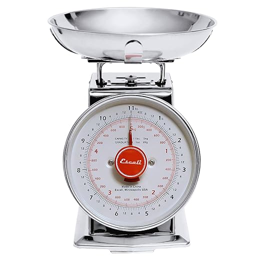Escali DS115B Mercado Retro Classic Mechanical Dial Stainless Steel Scale, Removeable Bowl, Tare Functionality, 11lb Capacity, Stainless