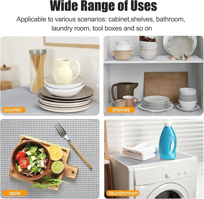 Songrey Non-Adhesive Drawer and Shelf Liner, Non Slip Cabinet Liners, Protect Kitchen Cupboard, Bathroom Drawers, Breathable, Thick Strong Grip mat (17.5IN x 20FT, Light Gray)