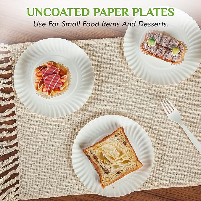 FOCUSLINE 7 Inch Paper Plates, White Paper Plates Uncoated, Everyday Disposable Dessert Plate 7" Small Plate Bulk 1000 Count