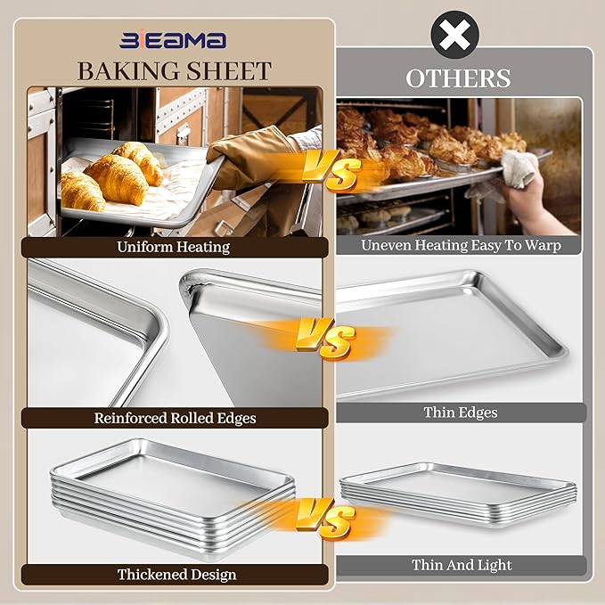 6 Pack Full Size Baking Sheet Pan Aluminum Commercial Pan for Oven Freezer Bakery Hotel Restaurant 26" × 18"