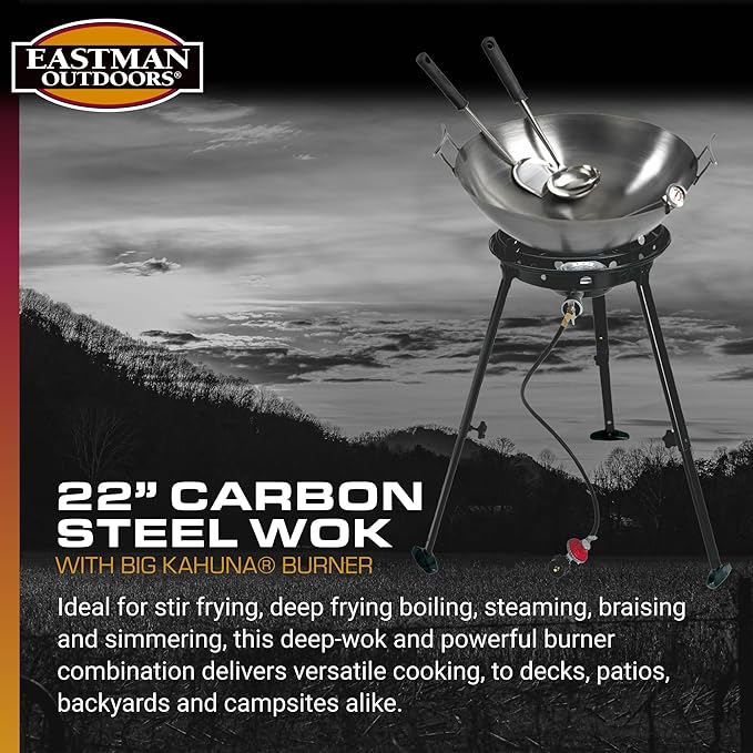 Eastman Outdoors 37212 Outdoor Gourmet 22 Inch Carbon Steel Wok Kit,Black & Steel