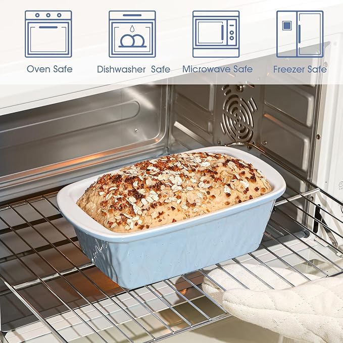 NUTRIUPS 9 x 6 Inch Rectangular Ceramic Loaf Pan for Baking Bread (Blue)