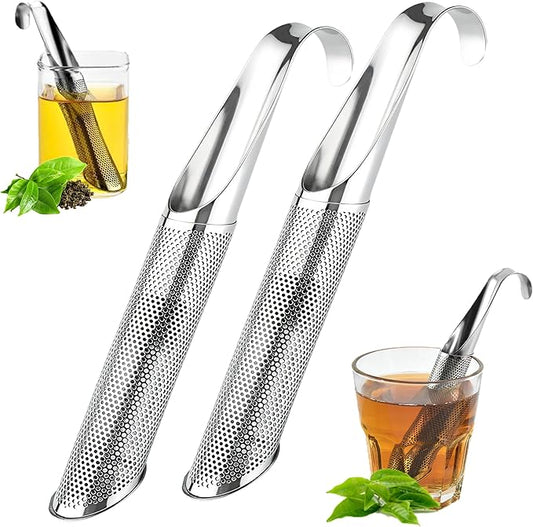 2PCS Stainless Steel Tea Diffuser Tea Infuser,Tea Pipe with Hanging Hook Handle,Fine Holes Tea Interval Diffuser for Loose Tea Leaf Coffee Herbs Spices