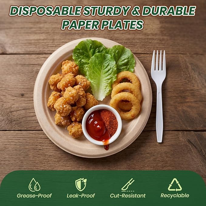 Disposable Paper Plates, 6 inch Heavy Duty Paper Plate, Soak and Cut Proof, Natural Biodegradable Bagasse Plates for Microwave, Dinner, Party, Picnic,50 Pack