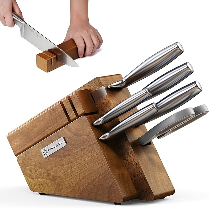 Kitchen Knife Set, 8-Piece Japanese High Carbon Stainless Steel Knife Block Set with Built-in Sharpener - Professional Forged Blades & Ergonomic Design