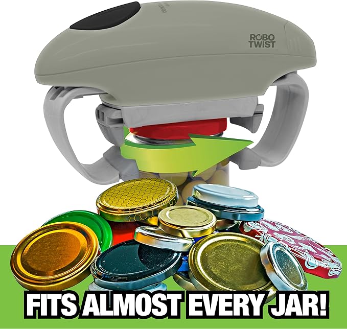 Robotwist Higher Torque Electric Jar Opener for Weak Hands, Automatic Lid Opener for Seniors with Arthritis, One Touch Battery Operated, Hands-Free, Fits 1.2-3.5" Jars, Deluxe Model, Sage Green