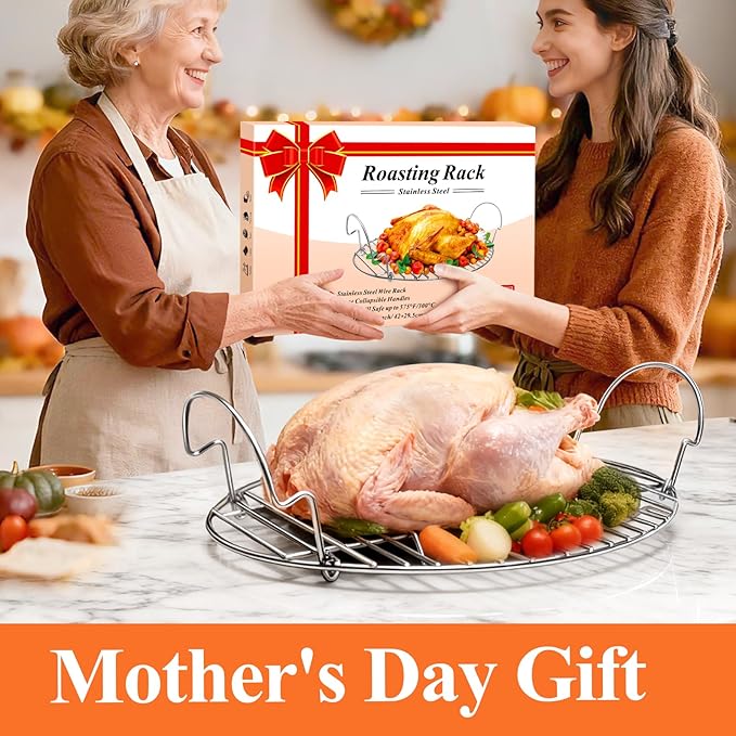 16.5inch Oval Roasting Rack for Oven, Thanksgiving Christmas Gifts for Mom Men Wife Cooking Home Chefs, Stainless Steel Cooling Rack with Handle, Wire Rack for Cooking, Grilling, Drying