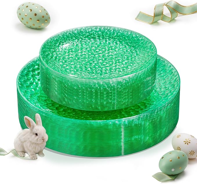Rubtlamp 60Pcs Green Plastic Plates, Heavy Duty Easter Plates With Hammered Design, Green Party Disposable Plate Include 30 Dinner Plate, 30 Salad Platos, Fancy Plastic Platos For Easter Spring