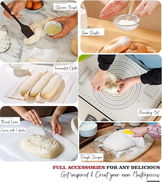 Dutch Oven for Bread Baking-Sourdough Bread Baking Supplies Starter Kit, 11" Oval Bread Proofing Basket 3.6QT Oval Cast Iron Pot Bread Pan with Lid