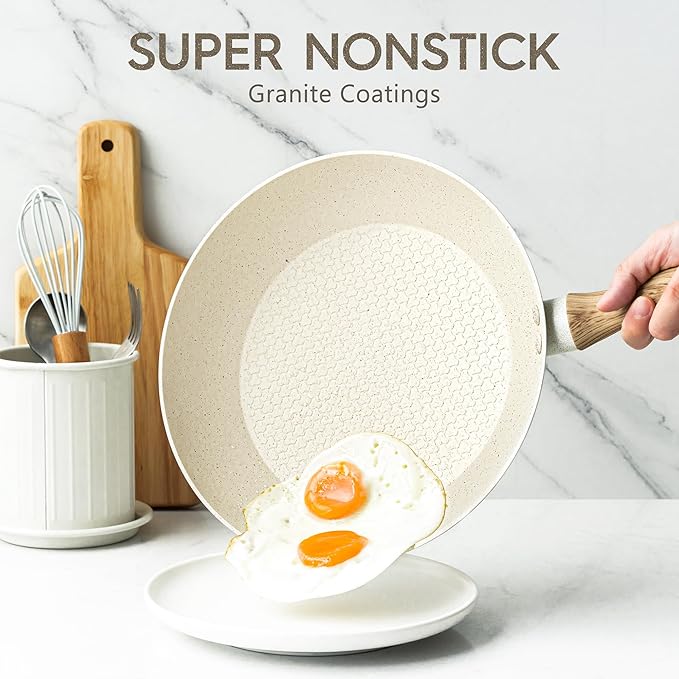 MICHELANGELO Frying Pan with Lid, 10 Inch Frying Pan with Nonstick Granite Coatings, Nonstick Frying Pans, Healthy & Non-Toxic Skillet, Granite Frying Pans 10 Inch, Induction Compatible