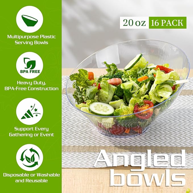 Liacere 16 Pack Clear Plastic Serving Bowls - 20 OZ Clear Disposable Bowls Candy Bowl - Candy Bowl for office Chip,Salad & Fruit - Ideal for Party & Wedding & New Year