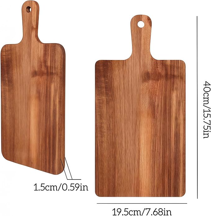 Acacia Wood Cutting Board with Handle, 16x8 Inch Large Kitchen Chopping Board for Meat and Cheese, Butcher Block Serving Tray for Charcuterie, Bread and Fruit