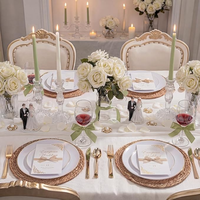 KIRE 60PCS Gold Plastic Plates - Heavy Duty White Disposable Plates with Gold Rim for Wedding/Easter/Spring/Ramadan - Include 30Pieces 10.25inch Dinner Plate and 30Pcs 7.5inch Dessert Plate