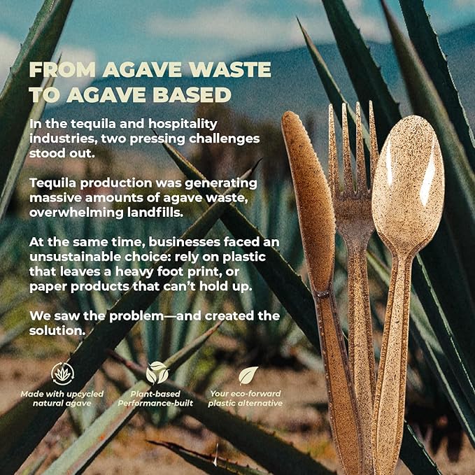 Sustainable Agave Co - Agave Fiber Cutlery Set - 200 pcs/each (600pcs total) - Plant-Based, Made With Upcycled Materials - Bulk Brown Forks, Knives Spoons Variety Pack