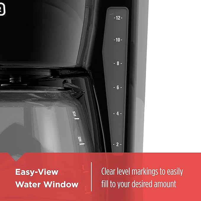 BLACK+DECKER 12-Cup Digital Coffee Maker, Programmable, Washable Basket Filter, Sneak-A-Cup, Auto Brew, Water Window, Keep Hot Plate, Black