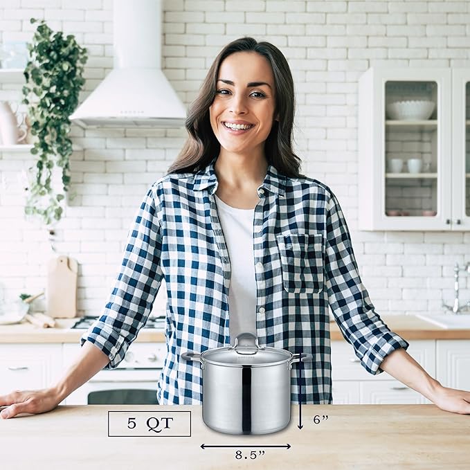 CONCORD Stainless Steel Stock Pot with Glass Lid (Induction Compatible) ((5 QT)