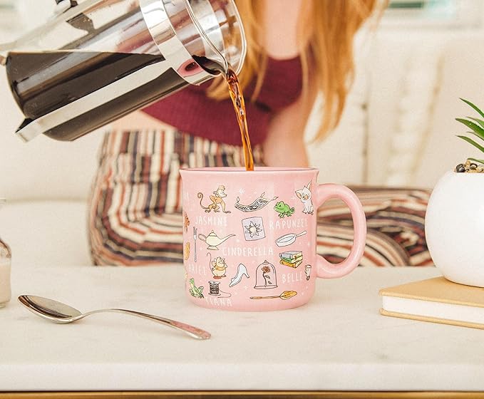 Disney Princess Icons Ceramic Camper Mug | BPA-Free Travel Coffee Cup For Espresso, Caffeine, Cocoa, Beverages | Home & Kitchen Essentials | Cute Gifts and Collectibles | Holds 20 Ounces | BPA-Free, For Espresso, Caffeine, Cocoa, Beverages