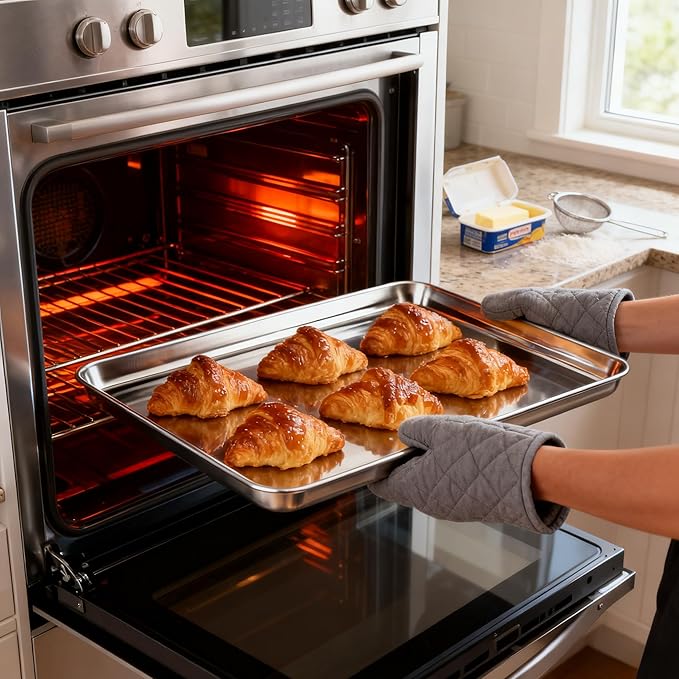 2 Pack Jelly Roll Pan 15.9” x 12” Stainless Steel Cookie Sheets for Baking, Non Stick Baking Sheets for Oven Heavy Duty Baking Trays