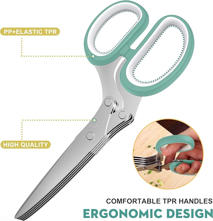 Fun Unique Kitchen Gadgets: Herb Scissors Set - Updated 2026 Cool Kitchen Tools for Cutting Fresh Garden Herbs - Sharp 5-Blade Shears with Cover, Anti-Rust Stainless Steel, Dishwasher Safe (Blue)