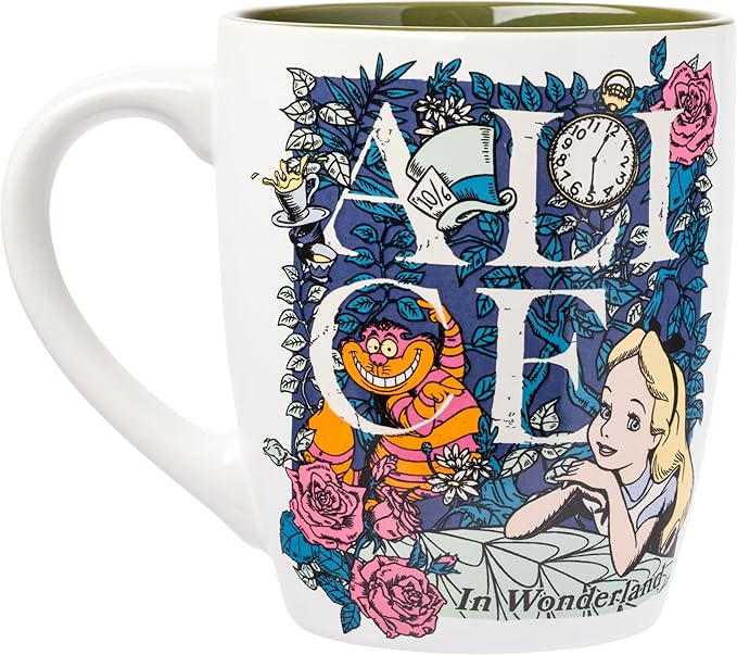 Silver Buffalo Disney Alice in Wonderland Featuring Alice and the Cheshire Cat Ceramic Mug, 25 Ounces