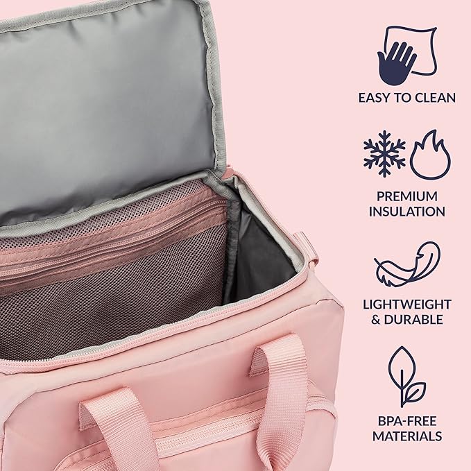 Bentgo Insulated Lunch Bag – Extra-Large Capacity Adult Lunch Bag with Shoulder Strap and External Storage Compartment, Durable, Lightweight, Ideal for Work, School, & Meals On the Go (Soft Blush)