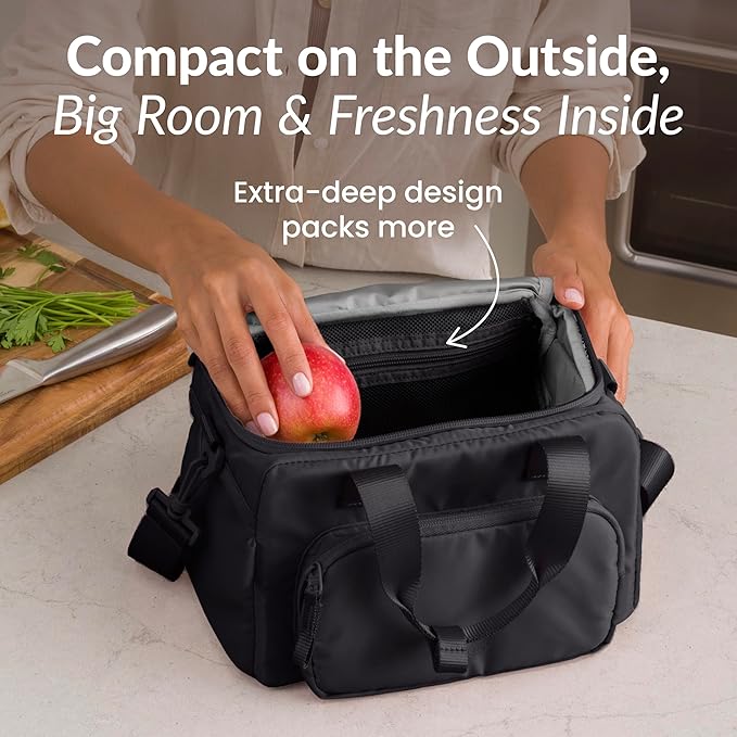 Bentgo Insulated Lunch Bag – Extra-Large Capacity Adult Lunch Bag with Shoulder Strap and External Storage Compartment, Durable, Lightweight, Ideal for Work, School, & Meals On the Go (Obsidian)