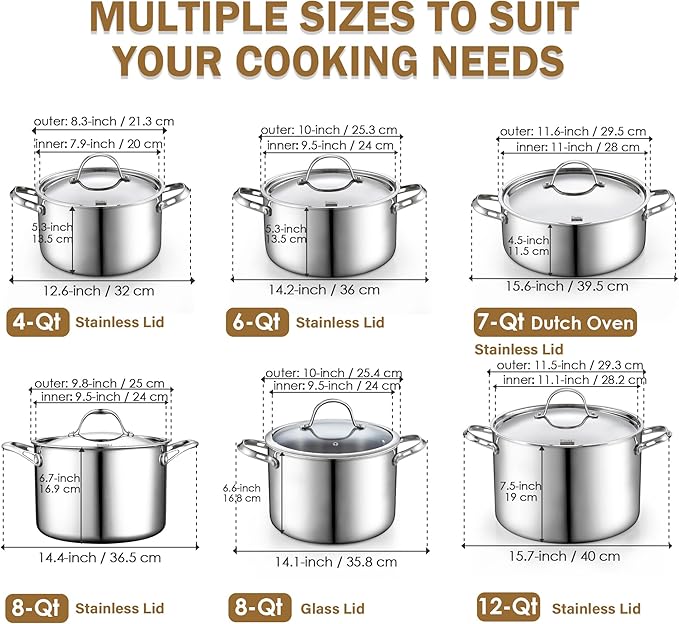 Cooks Standard Multi-Ply Clad Stainless Steel Stock Pot, 7-Quart Pasta Cooking Canning Dutch Oven Pot with Lid, Deep Stockpot Induction Cookware