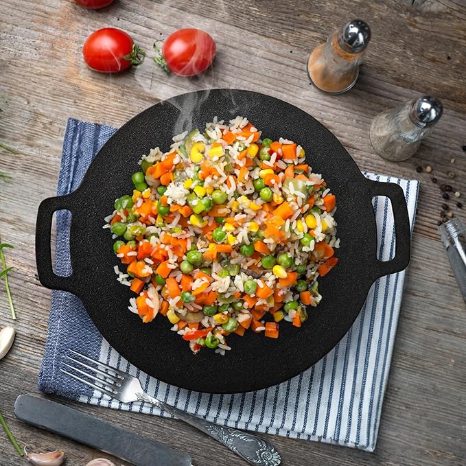 Korean BBQ Grill, Nonstick Round Griddle Pan with Bag, 12 Inch 6 Layer Coating BBQ Griddle, Heavy-Duty Cast Iron Griddles for Stove Top, Outdoor Camping, Tawa Roti Pan