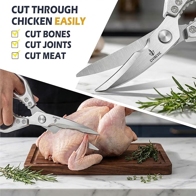 Heavy Duty Kitchen Shears Set of 2, Stainless Steel Kitchen Scissors for Cutting Chicken, Meat & Bones, Aluminum Alloy Handle, Ultra Sharp Serrated Blades, Dishwasher Safe