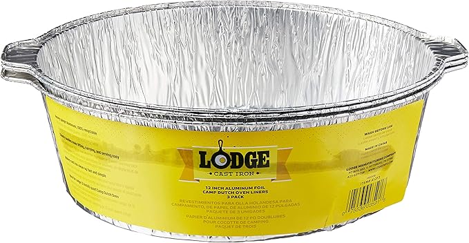 Lodge Silver 12 Inch Aluminum Foil Dutch Oven Liner - 100% Recyclable Dutch Oven Liner - Easy Camp Cooking Cleanup - 3 Pack