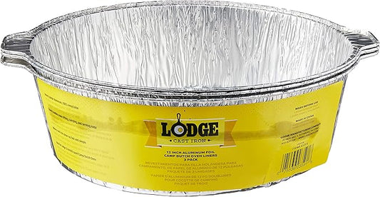 Lodge Silver 12 Inch Aluminum Foil Dutch Oven Liner - 100% Recyclable Dutch Oven Liner - Easy Camp Cooking Cleanup - 3 Pack