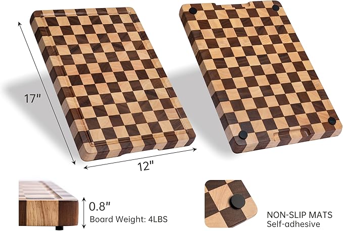 Cutting Boards for Kitchen, Checkered Cutting Board Upgraded, Acacia Wood Chopping Board with Juice Grooves & Handles, Large Butcher Block Serving Tray with Gift Box, 17"X12"X0.8"