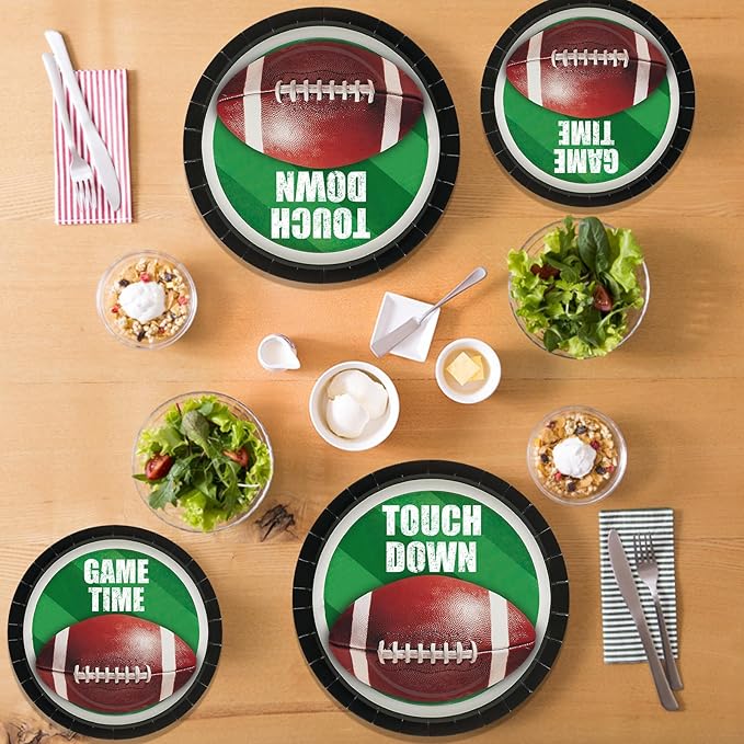40pcs Football Party Paper Plates Set Disposable Sports Party Food Dinner Dessert Plate Birthday Tableware Decorations Favors, Including 20pcs 9" and 20pcs 7" Plates for Football Theme Plate
