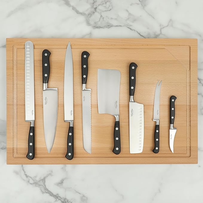 Martha Stewart Carverton 10" Hollow Edge Slicer Knife, High Carbon Stainless Steel Kitchen Knives w/Black Triple Riveted Handle