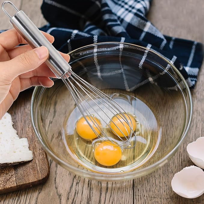 Stainless Steel Whisk Professional Whisk for Kitchen Cooking Ergonomic Handle Dishwasher Safe Perfect for Blending, Whisking, Baking, Beating (8 inches Silver)