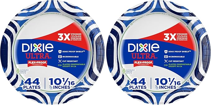 Dixie Paper Plates, 10 Inch, 44 Count | 3X Stronger | Heavy Duty | Microwave-Safe | Soak-Proof