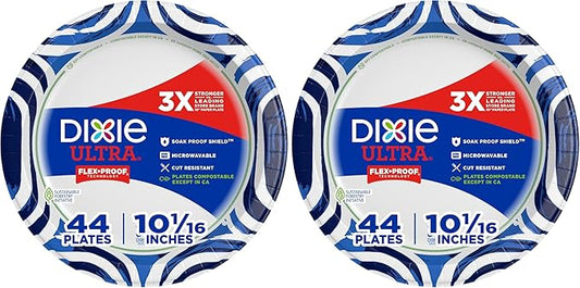 Dixie Paper Plates, 10 Inch, 44 Count | 3X Stronger | Heavy Duty | Microwave-Safe | Soak-Proof