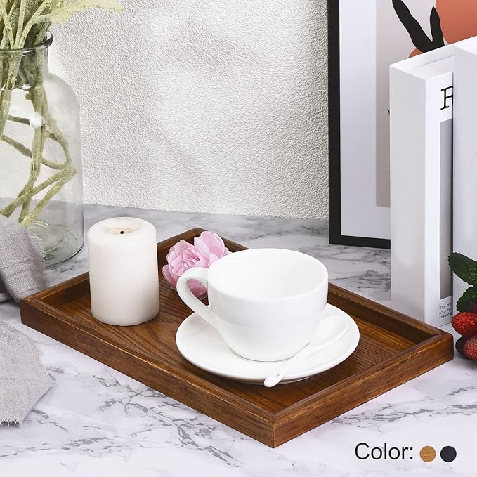 PATIKIL Wood Serving Tray 9x6 Inch Outer Base, Rectangular Decorative Platter for Home Decor Kitchen Table Candle Holder, Black