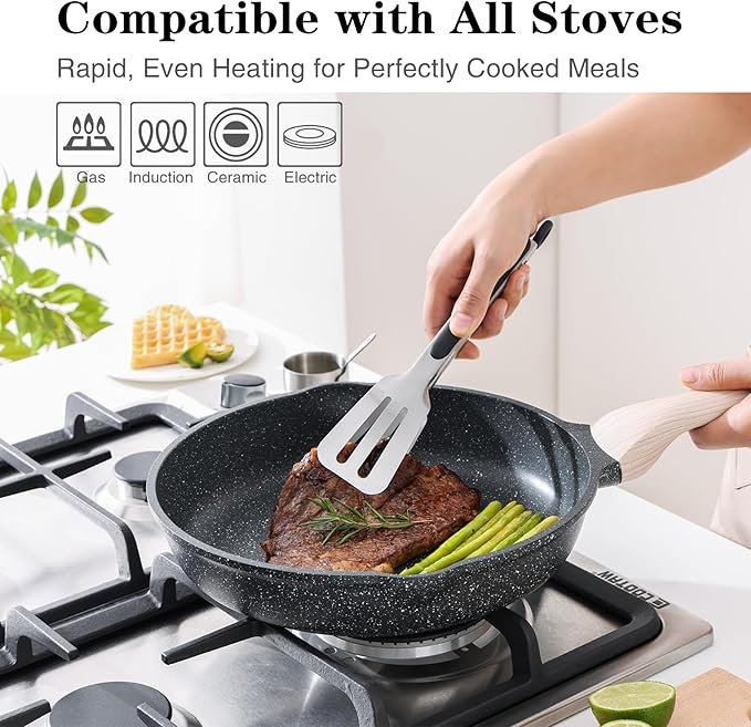 Kordisen Nonstick Frying Pan Skillet with Lid, 8 Inch Granite Egg Omelet Pan, Healthy and Non Toxic, Induction Compatible, PFOA Free