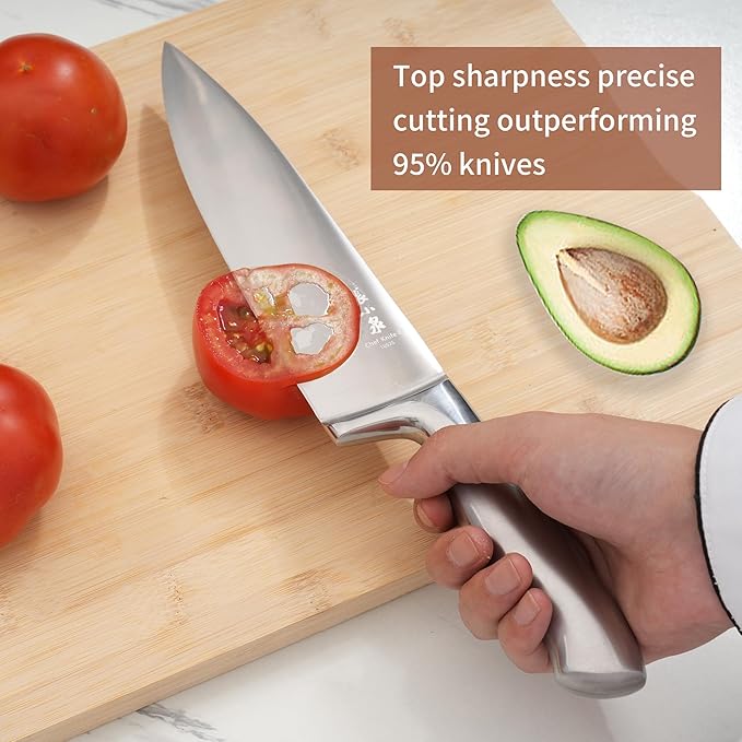 ZHANG XIAO QUAN Knife Set with White Block, High Carbon Stainless Steel Sharp Blades, Built-in Sharpener Kitchen Knife Block Set for Home Cooking