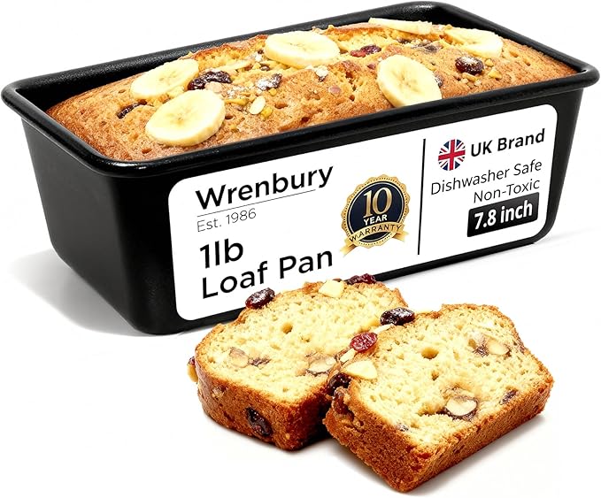 Wrenbury Bread Pan - Nonstick 8x4 Loaf Pans for Baking Bread with Rust Resistant Construction - Dishwasher Safe Bakeware for Homemade Cakes - Air Fryer Safe