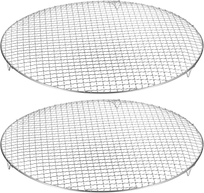 HARFINGTON 2pcs Round Cooking Rack 15-inch 201 Stainless Steel Cross Wire Barbecue Grill Net with 20mm Legs for Cooking Baking Steaming BBQ