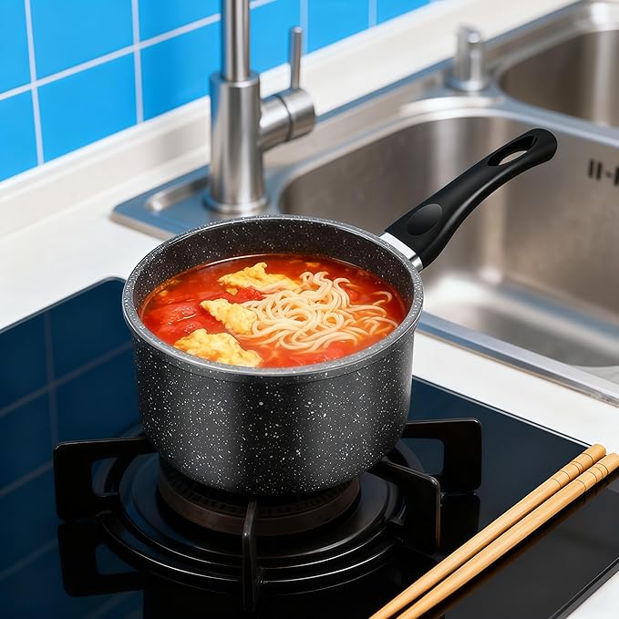 Nonstick Saucepan, 1.5 Quarts Sauce Pan with Swiss Granite Coating, Small Milk Soup Pot with Detachable Handle Multipurpose Induction Compatible, PFOA Free