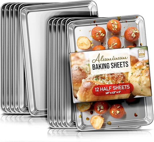 Eatex Aluminum Baking Sheet Set,12 Pack Cookie Sheet Set, 18” x 13” Steel Baking Pan Set, Quality Cookie Sheets for Baking Nonstick, Half Sheet Baking Pans Set, Baking Sheets for Oven, Half Sheet Pan