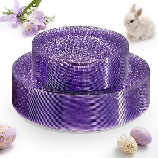Rubtlamp 60PCS Purple Plastic Plates, Purple Disposable Party Plates, Heavy Duty Plastic With Hammered, Fancy Disposable Platos Include 30 Dinner Plate, 30 Cake Plate For Parties Wedding